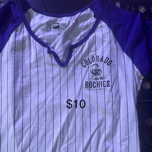 New Era Colorado Rockies Raglan Tee - Purple and White